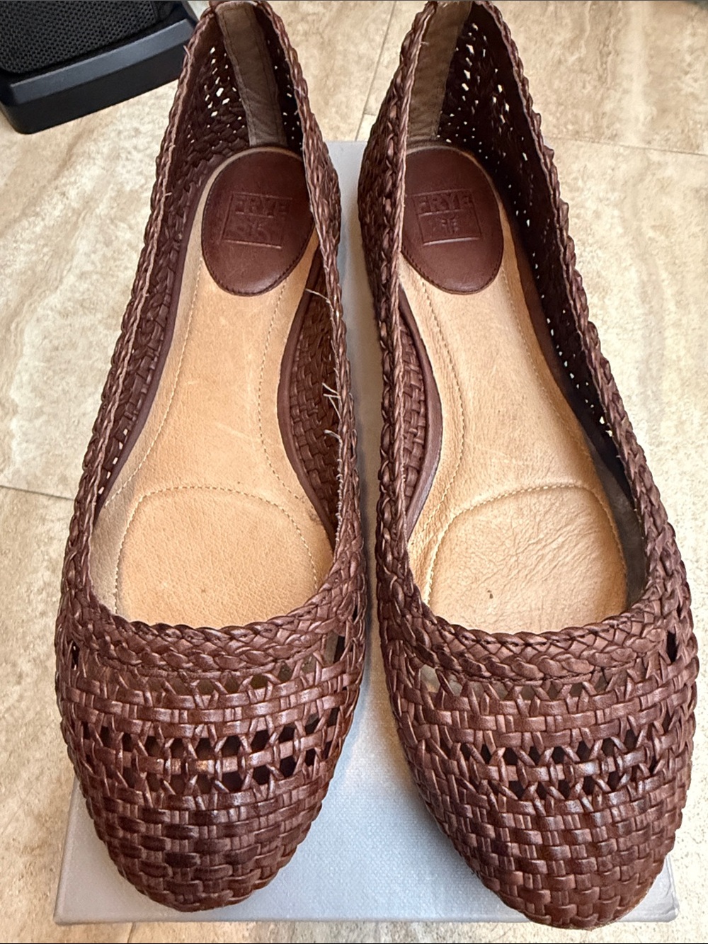 Frye Brown Woven Leather Ballet Flats